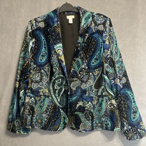 Chico's Velvet Paisley Print One Button Blazer Jacket Size 1‎ (M) Holiday Party